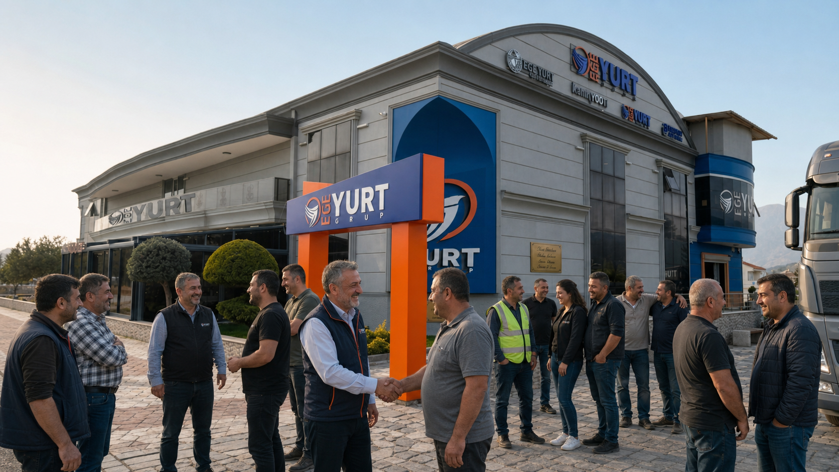 Egeyurt Grup merkezi önünde dostane kamyoncu topluluğu